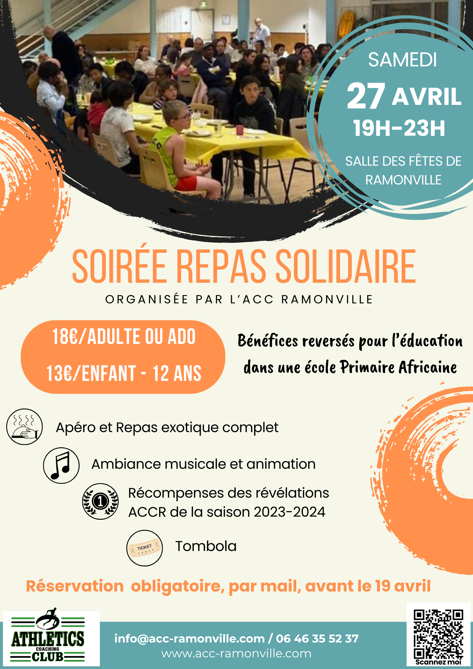 Soirée repas solidaire du 27 avril 2024 – Réservations ouvertes